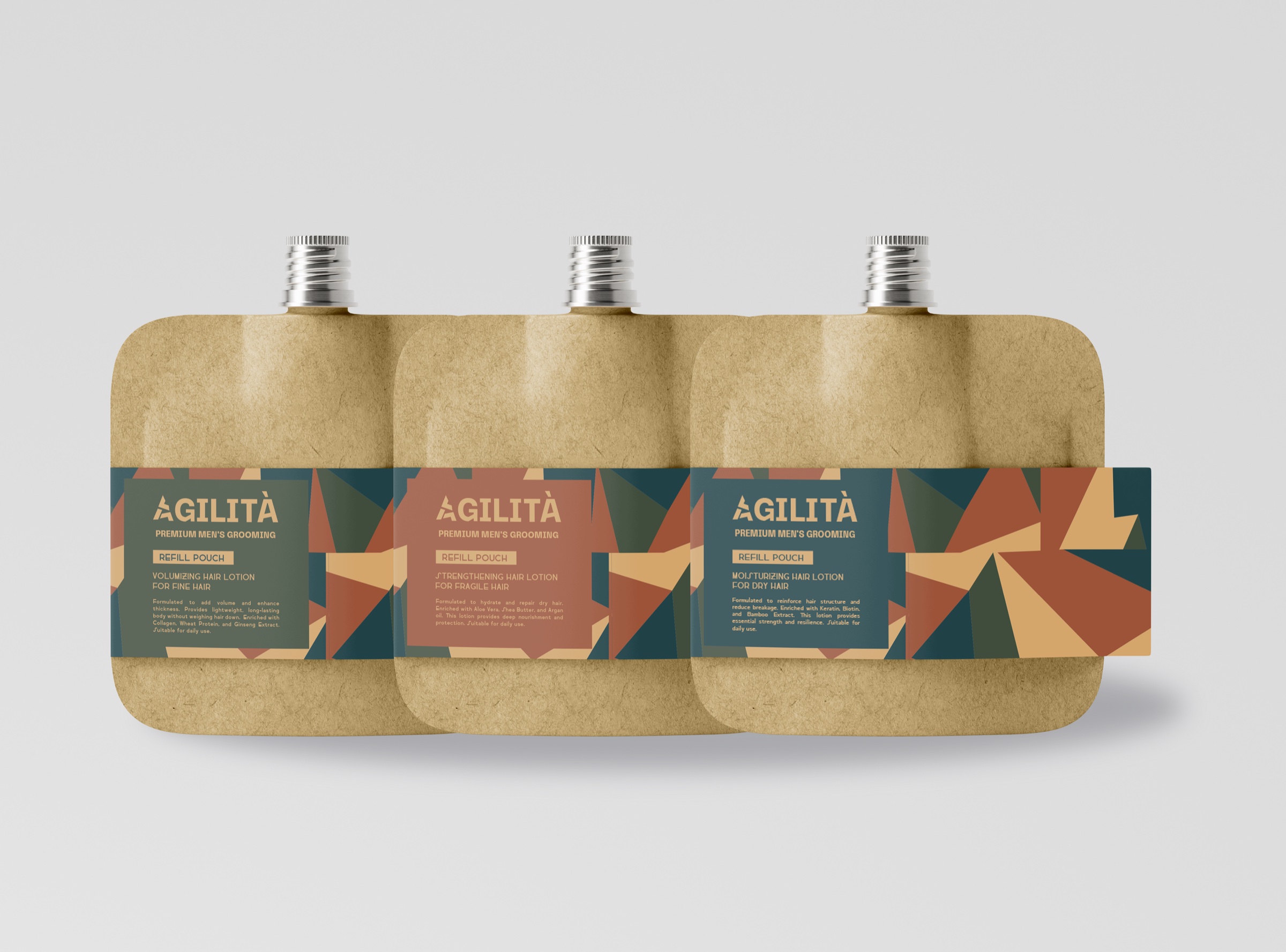 Bottle Labels & Refill Pouches (for various hair types)| Dimensions: N/A |Medium: Packaging Design | Date: August 2024