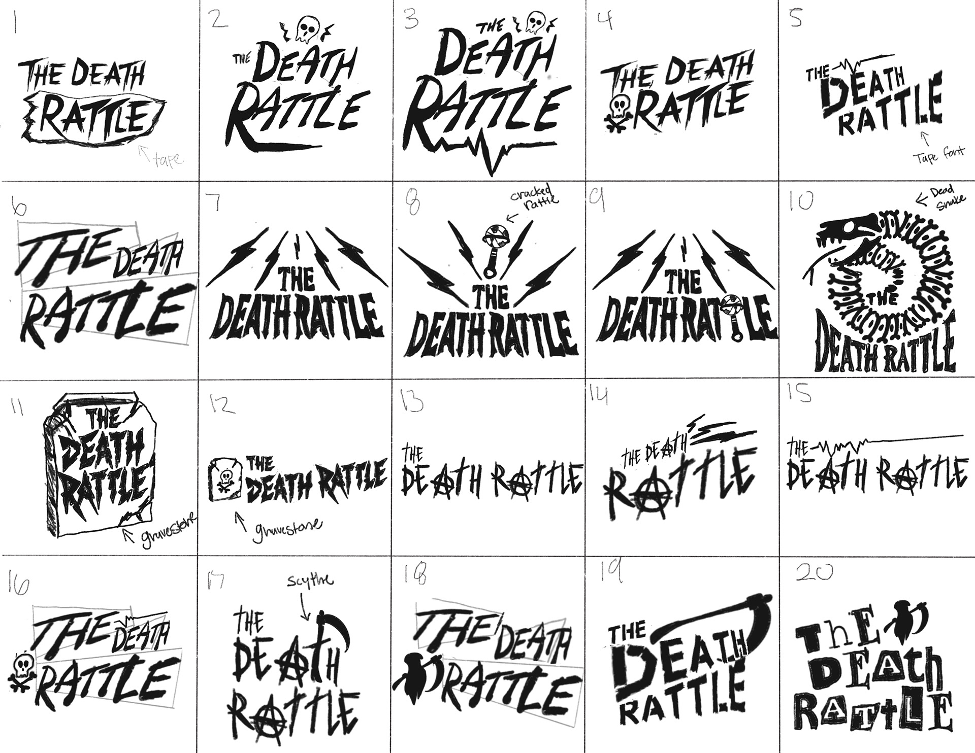 40 concept logo sketches, where I explored various directions before selecting the strongest design.