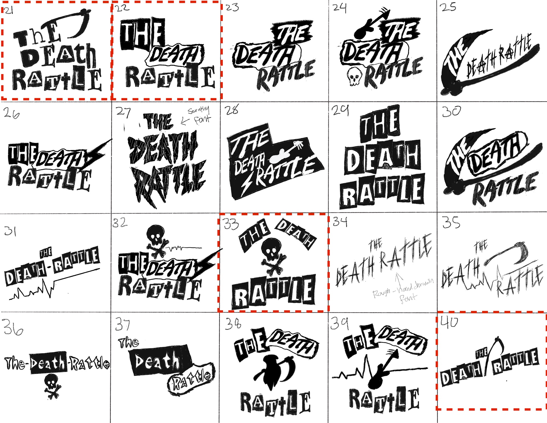 40 concept logo sketches, where I explored various directions before selecting the strongest design.