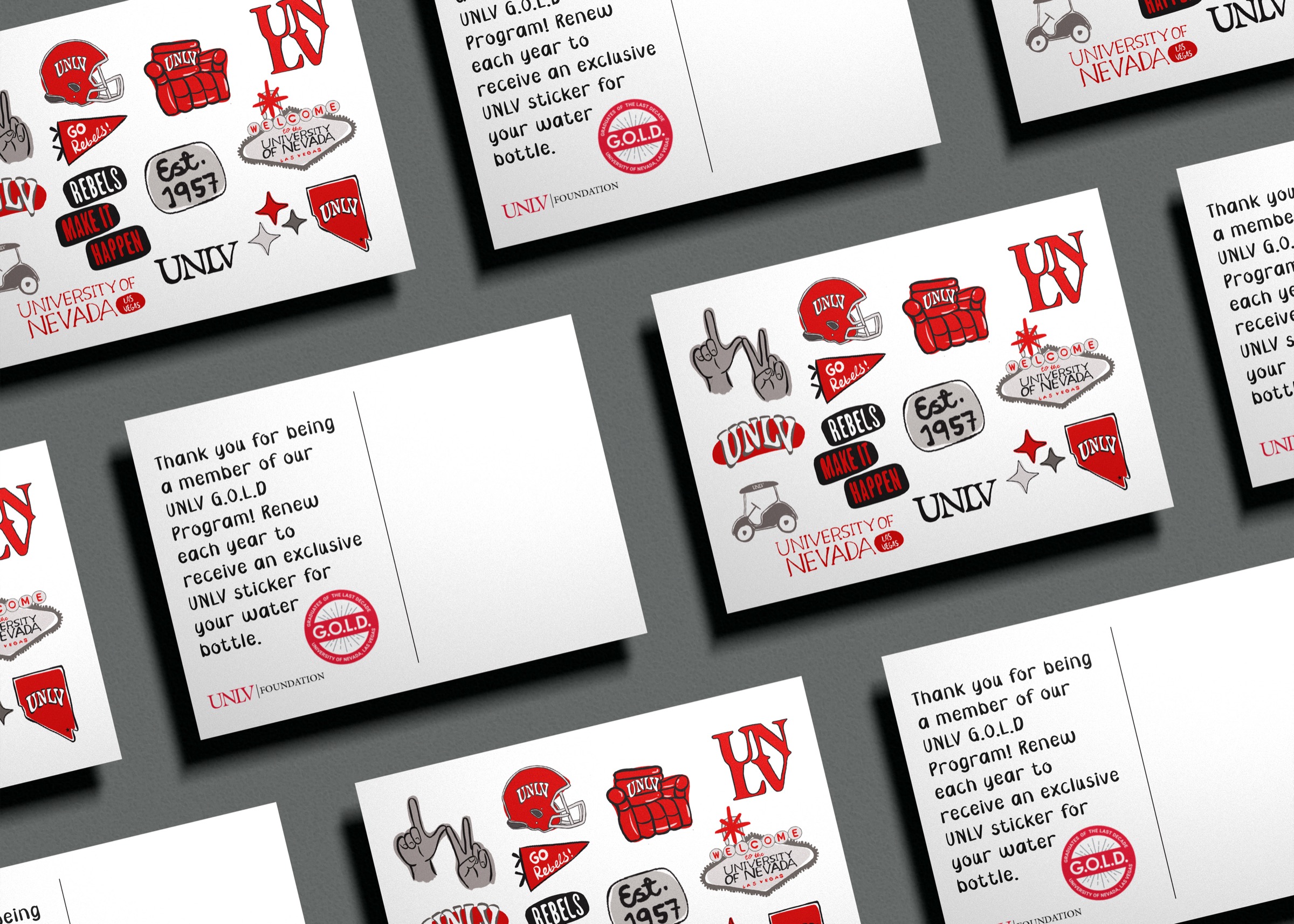 Postcard & Collectable Stickers for UNLV G.O.L.D